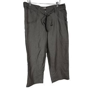 Sandro Paris Belted Linen Blend Capri Pants Wide Leg Taupe Brown Women Size 10